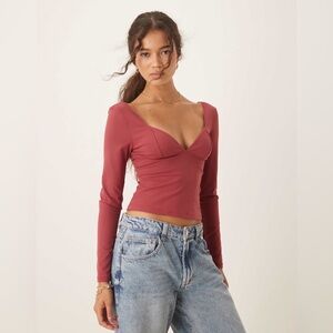 Free People Intimately Duo Corset Long Sleeve Top Earth Red